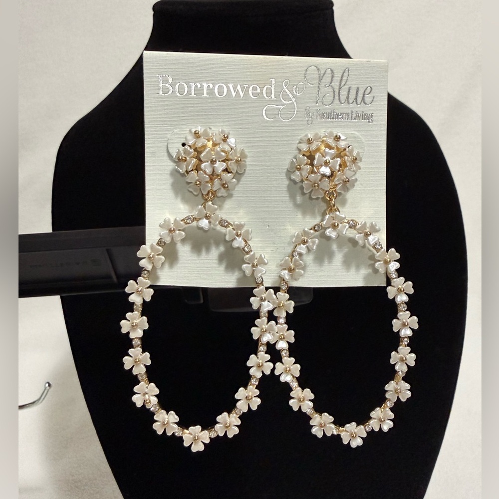 Borrowed & Blue Gold and White Floral Post Earrings Limited Edition - NWT